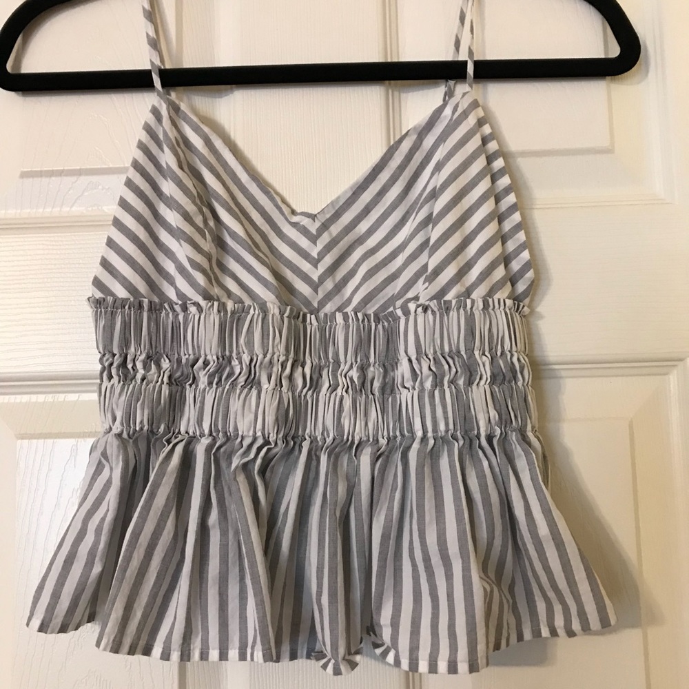 Express white and grey pin stripe baby doll top